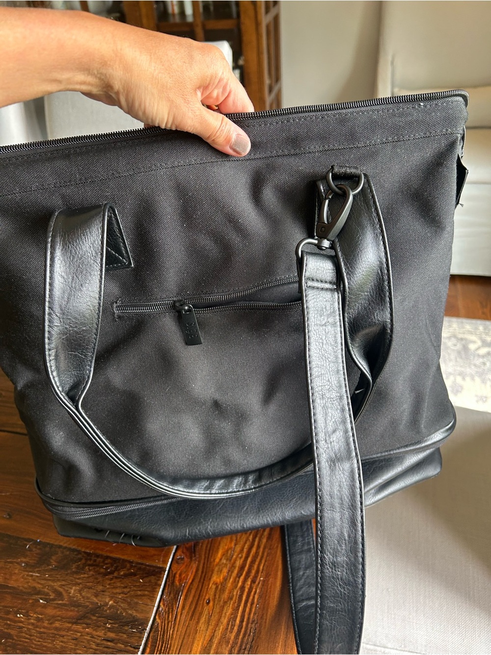 BEIS Black Weekender with Leather Trim